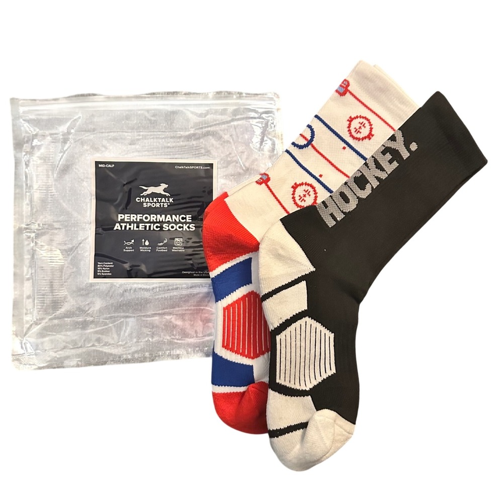 ChalkTalk Sports Hockey Performance Athletic Mid-Calf Socks 2 Pair Adult Rink